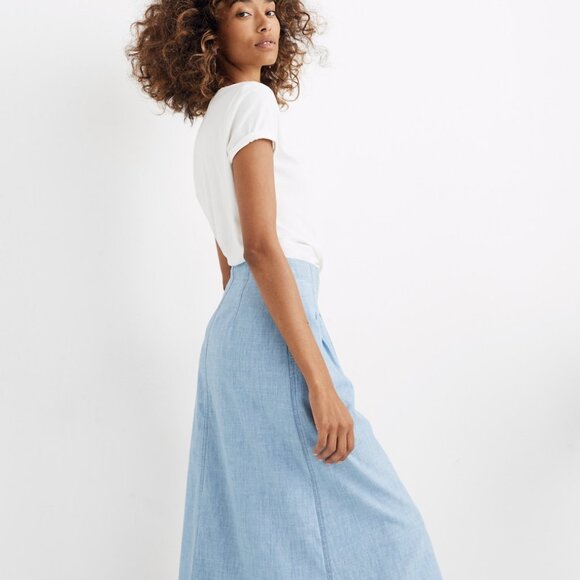 NWT Madewell Chambray Patio Button-Front Midi Skirt Size 18 - Picture 3 of 4